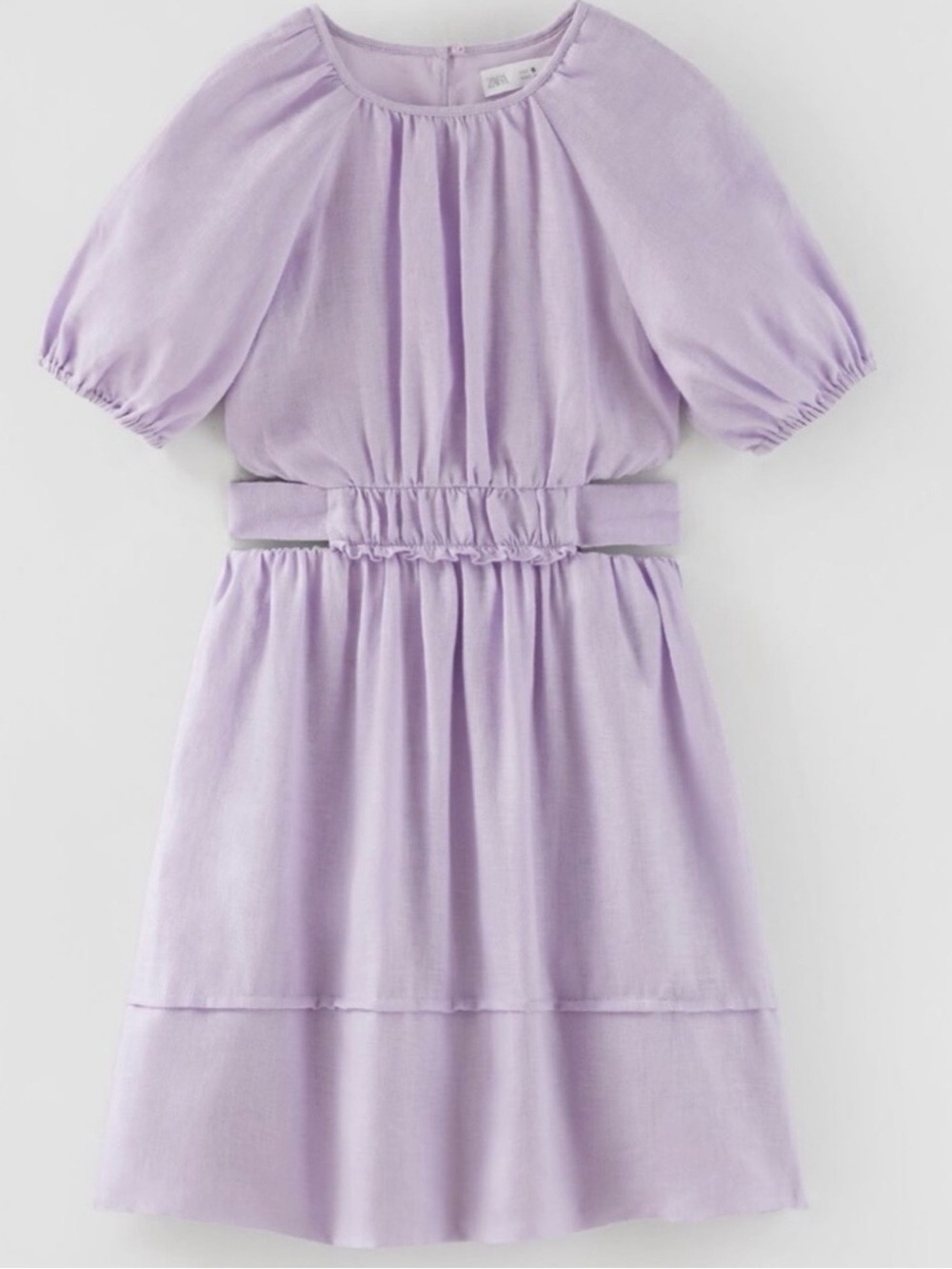 Zara Kids Girls Lilac Linen Cut Out Puff Sleeve Dress Size 10